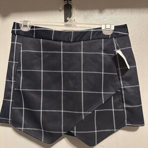 Navy Blue and White Plaid Skort